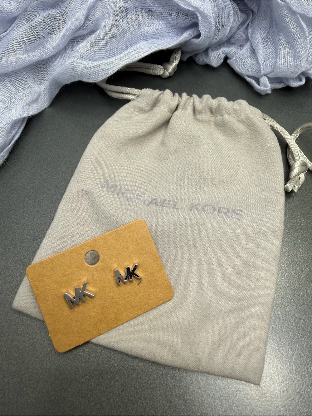 Michael Kors Stainless Steel MK Logo Stud Earrings - Silver